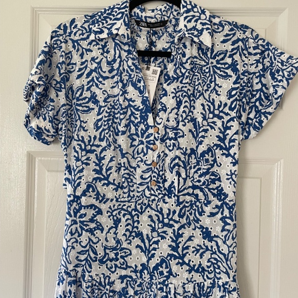 ZARA EYELET PRINTED MIDI DRESS XS - Picture 3 of 8